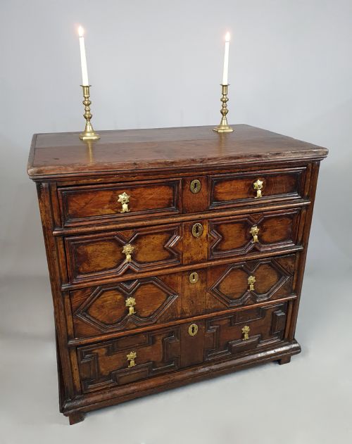 fig 1. Original and Small Charles II Oak Chest of Drawers c. 1670