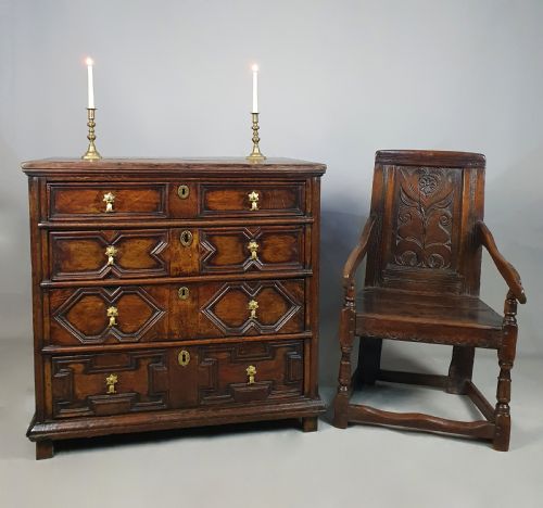 fig 2. Original and Small Charles II Oak Chest of Drawers c. 1670