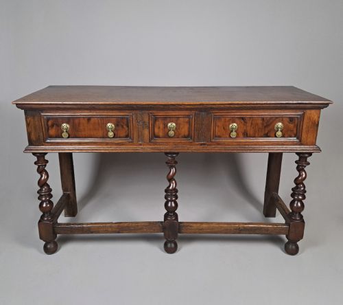 Small William and Mary Yew Wood and Oak Dresser C. 1690