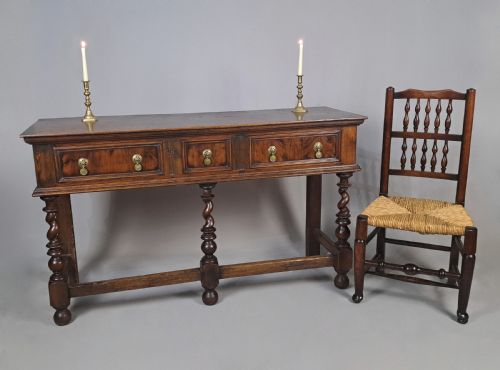 fig 2. Small William and Mary Yew Wood and Oak Dresser c. 1690