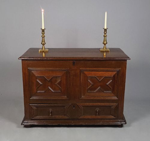 SIGNED ORIGINAL PERIOD CHARLES II OAK MULE CHEST C 1665 - ADDITIONAL PHOTO 5