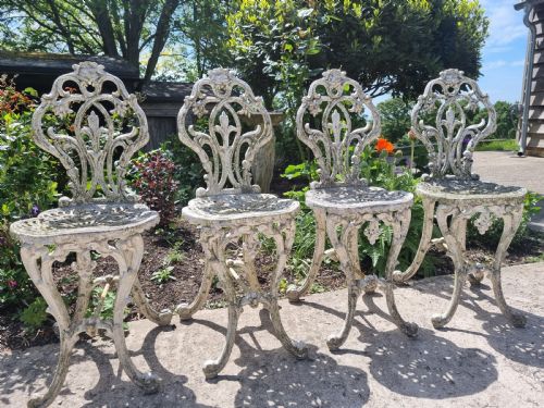 Four Elegant Victorian Cast Iron Garden Chairs C. 1880