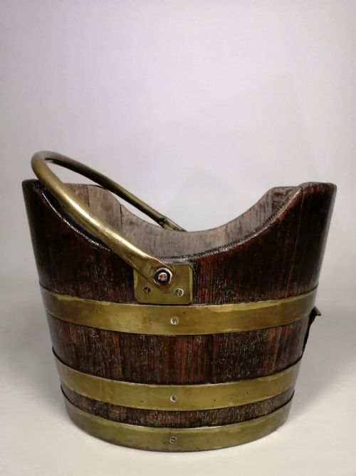 RARE GEORGIAN BRASS BANDED COAL BUCKET C 1750 - ADDITIONAL PHOTO 3