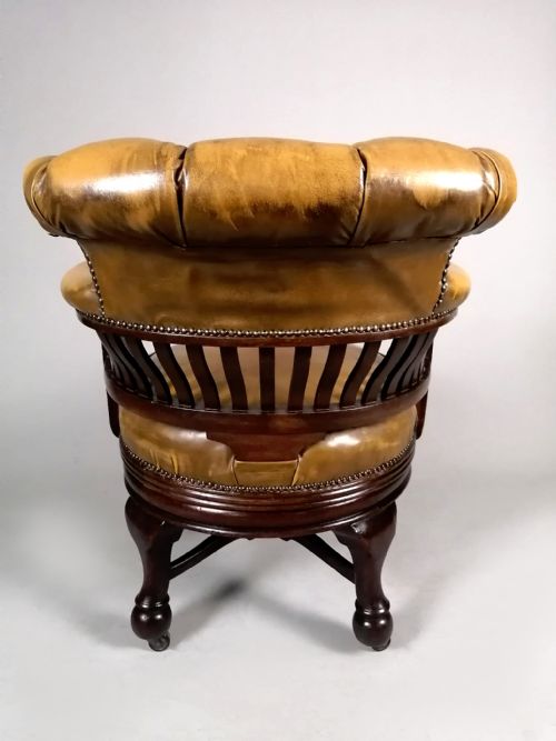 HIGH QUALITY 19TH CENTURY LEATHER REVOLVING DESK CHAIR C 1890 - ADDITIONAL PHOTO 6