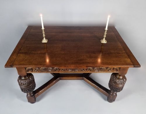 ANTIQUE OAK EXTENDING DINING TABLE SEATING 810 C1900 - ADDITIONAL PHOTO 1
