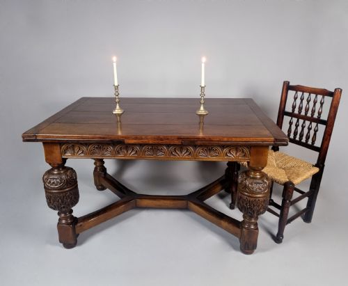 ANTIQUE OAK EXTENDING DINING TABLE SEATING 810 C1900 - ADDITIONAL PHOTO 3