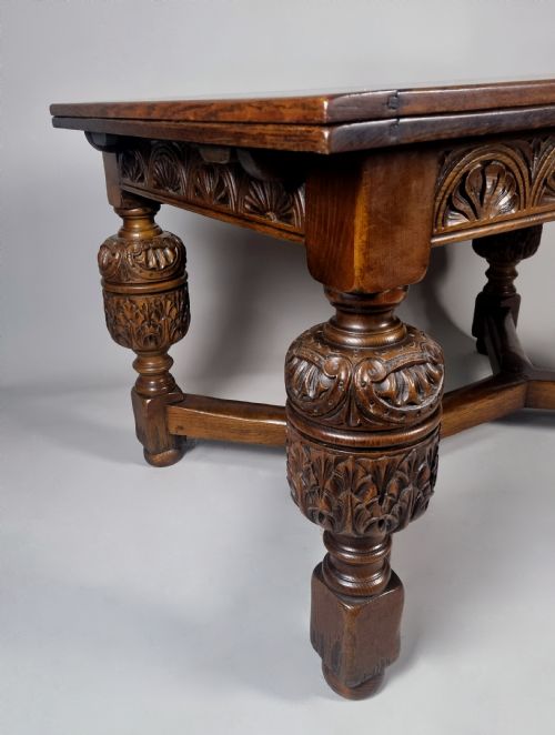 ANTIQUE OAK EXTENDING DINING TABLE SEATING 810 C1900 - ADDITIONAL PHOTO 4