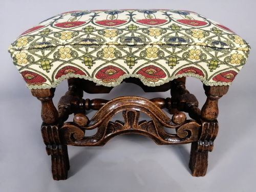 charming carolean carved oak stool c 1880 - CATEGORY: ANTIQUE STOOLS - DATED 19TH CENTURY