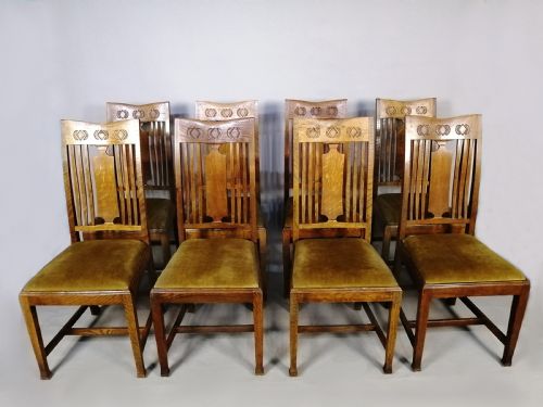 SET OF 8 ARTS AND CRAFTS OAK CHAIRS GLASGOW SCHOOL C 1900