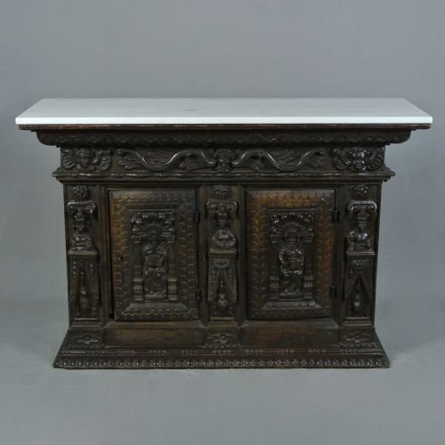 Early  Figural Carved Oak Livery Cupboard C. 1620