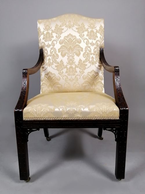 George II Chinese Chippendale Mahogany Library Chair C. 1750