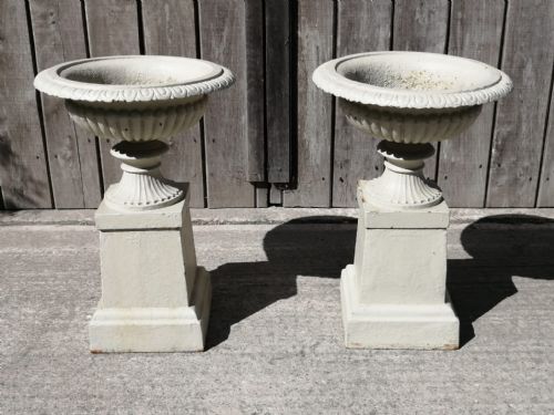 Pair of Large Coalbrookdale Design Cast Iron Urns on Stand C. 1870