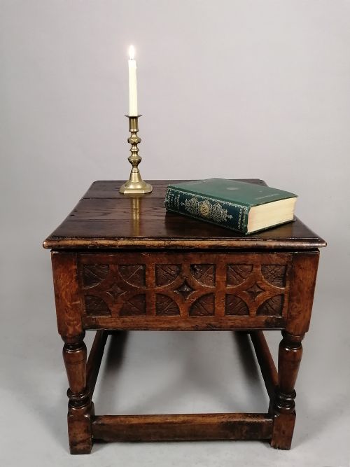 Charming Charles II Oak Box Stool C. 1670