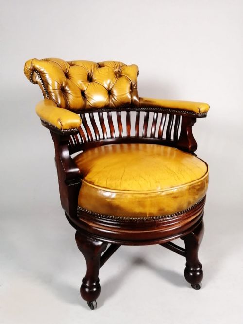 Victorian Leather Revolving Desk Chair C. 1890