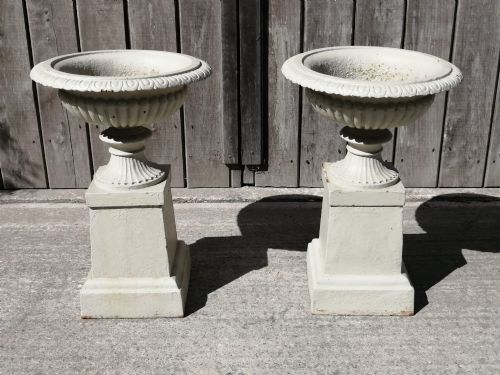 Pair of Large Coalbrookdale Design Cast Iron Urns on Stand C. 1870