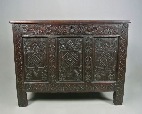 Carved James I Period Oak Coffer C. 1610