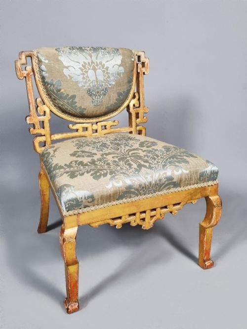 Waugh & Son Chinese Chippendale Giltwood Chair  C. 1830
