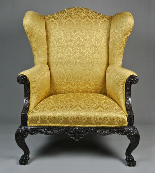 Finely Carved Georgian Mahogany Wing Arm Chair in the Irish Manner C. 1765