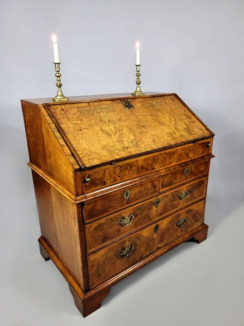Fine George I Burr Walnut Bureau with Wonderful Interior C. 1720