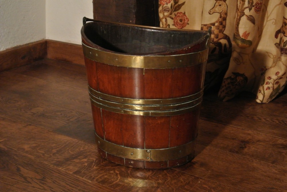 George III Oval Mahogany Brass Banded Peat Bucket c. 1770