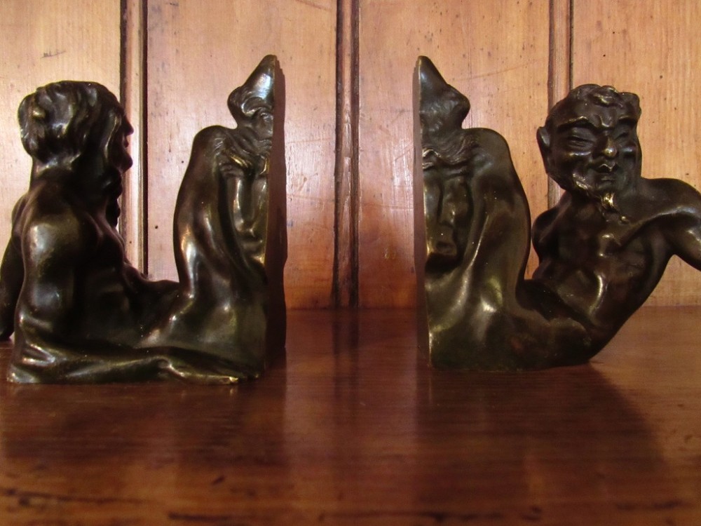 Pair of 19th Century Solid Bronze Bookends, modelled as Fauns