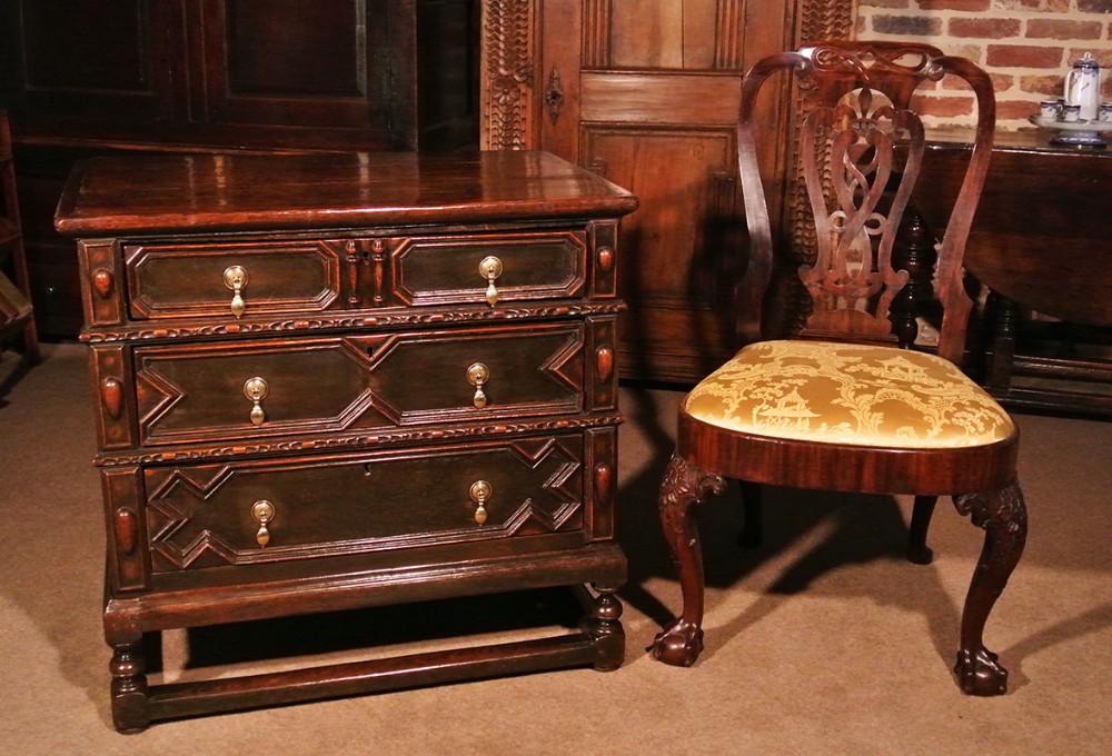 A Small and Rare William & Mary Oak Chest on Stand c. 1690