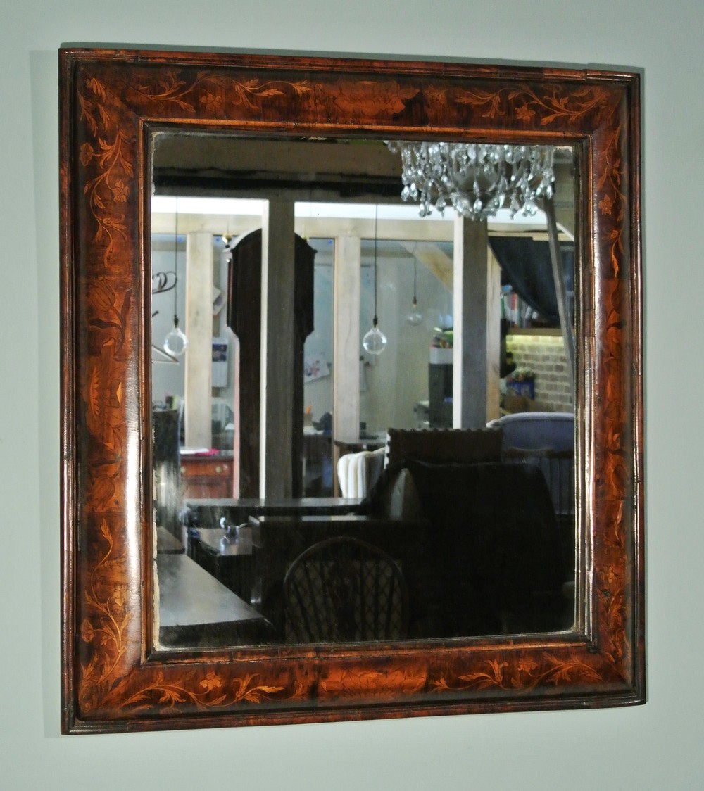 Large 17th Century Walnut Marquetry Cushion Mirror c. 1700 