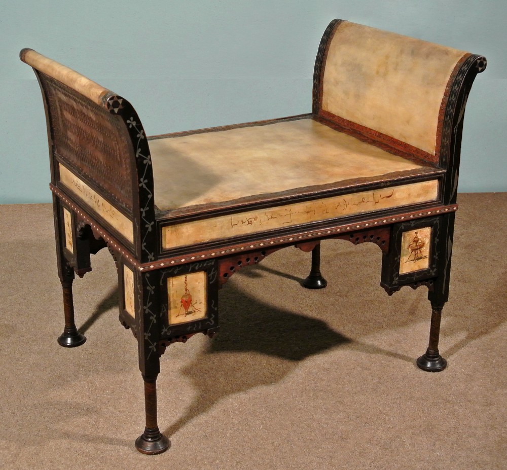 Bugatti Walnut, Pewter and Copper Stool - Painted by Carlo Bugatti c. 1904