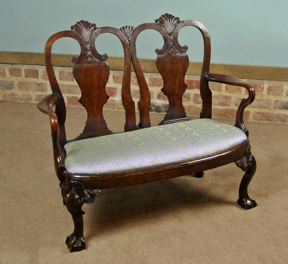 Superb and Rare George II Mahogany and Walnut Child's Settee c. 1750
