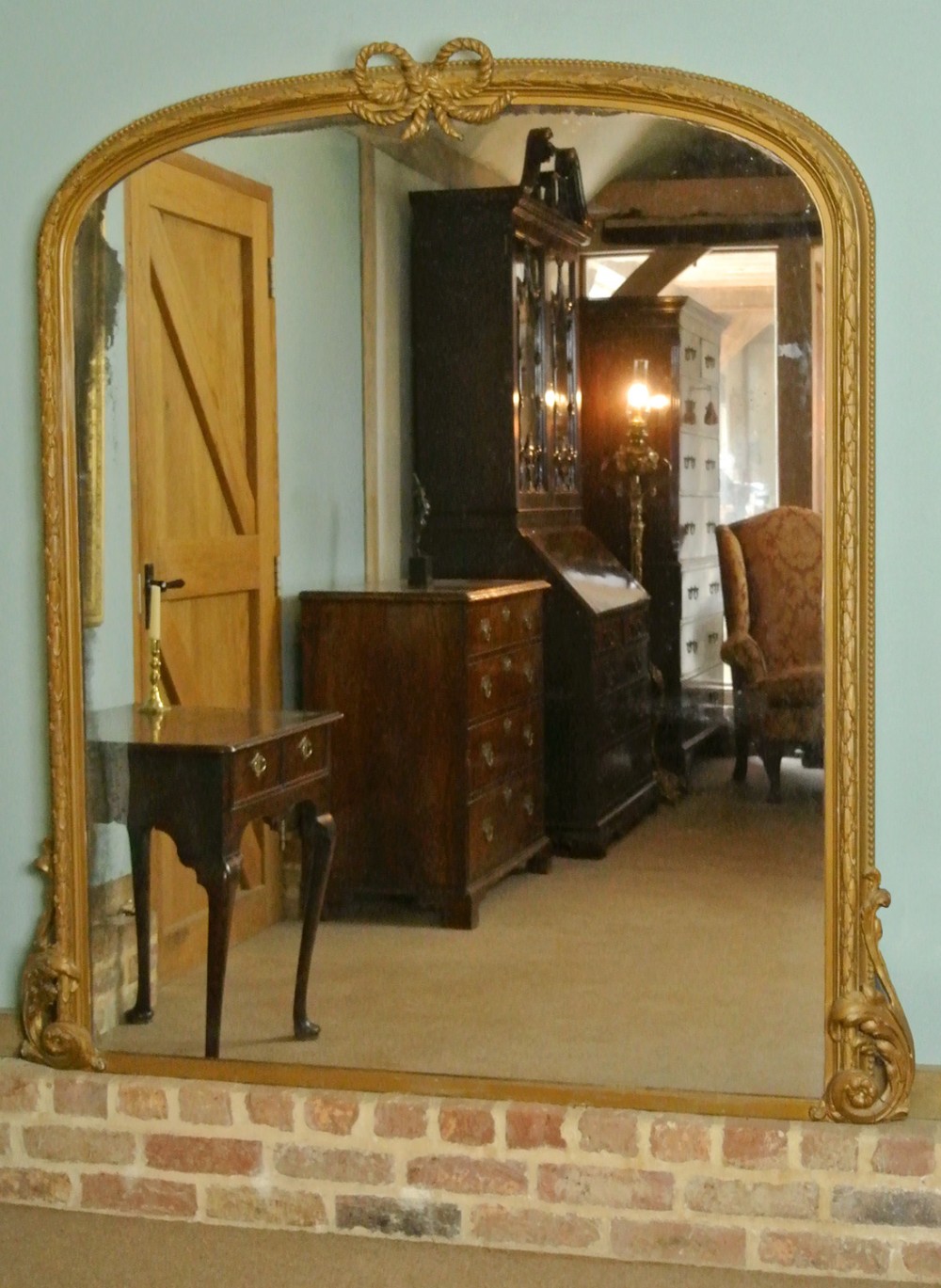 Very Large 5ft wide Victorian Giltwood Arched Mirror with Original Plate c.1860