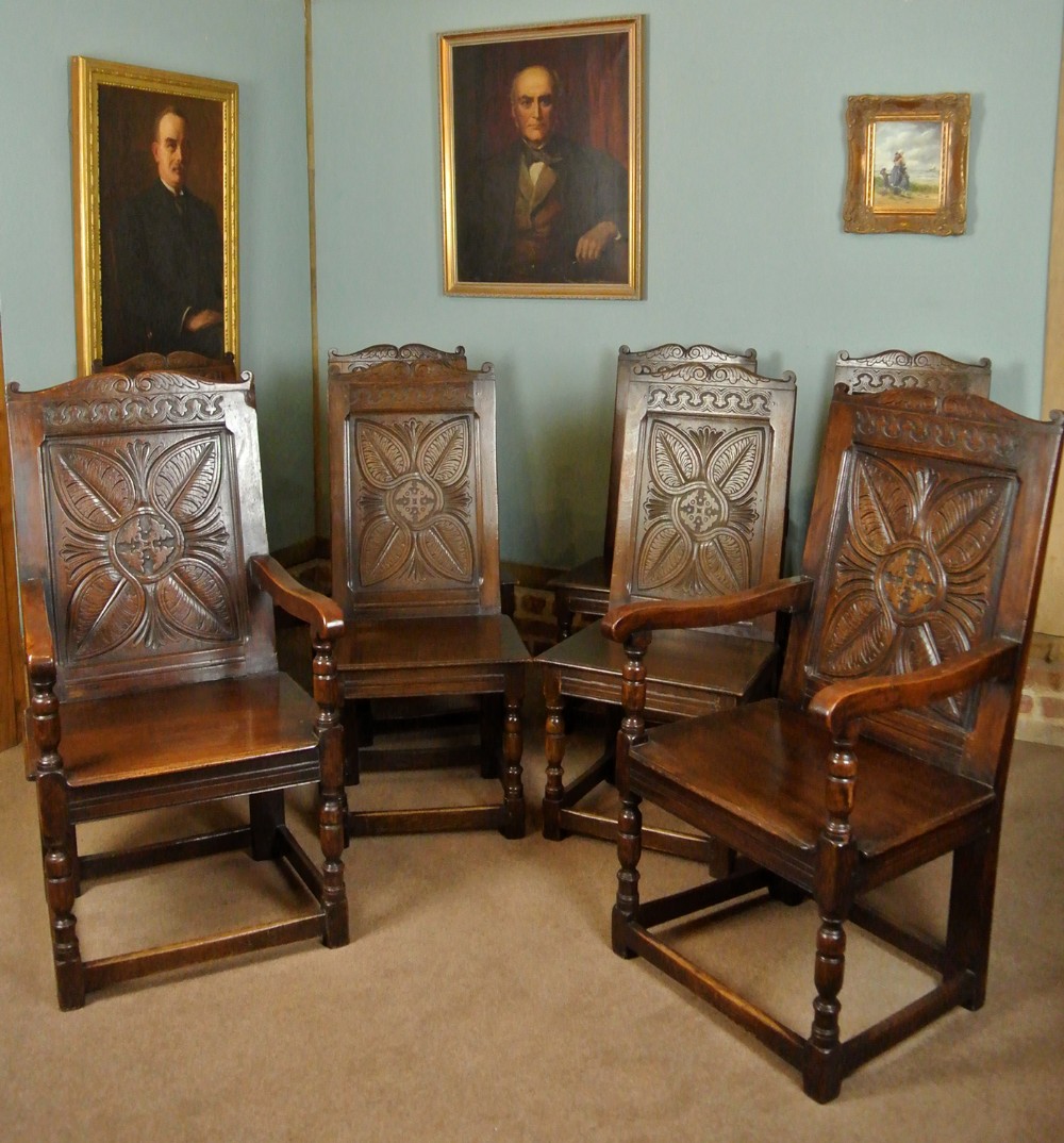 Set of Eight 18th Century and Later Oak Dining Chairs