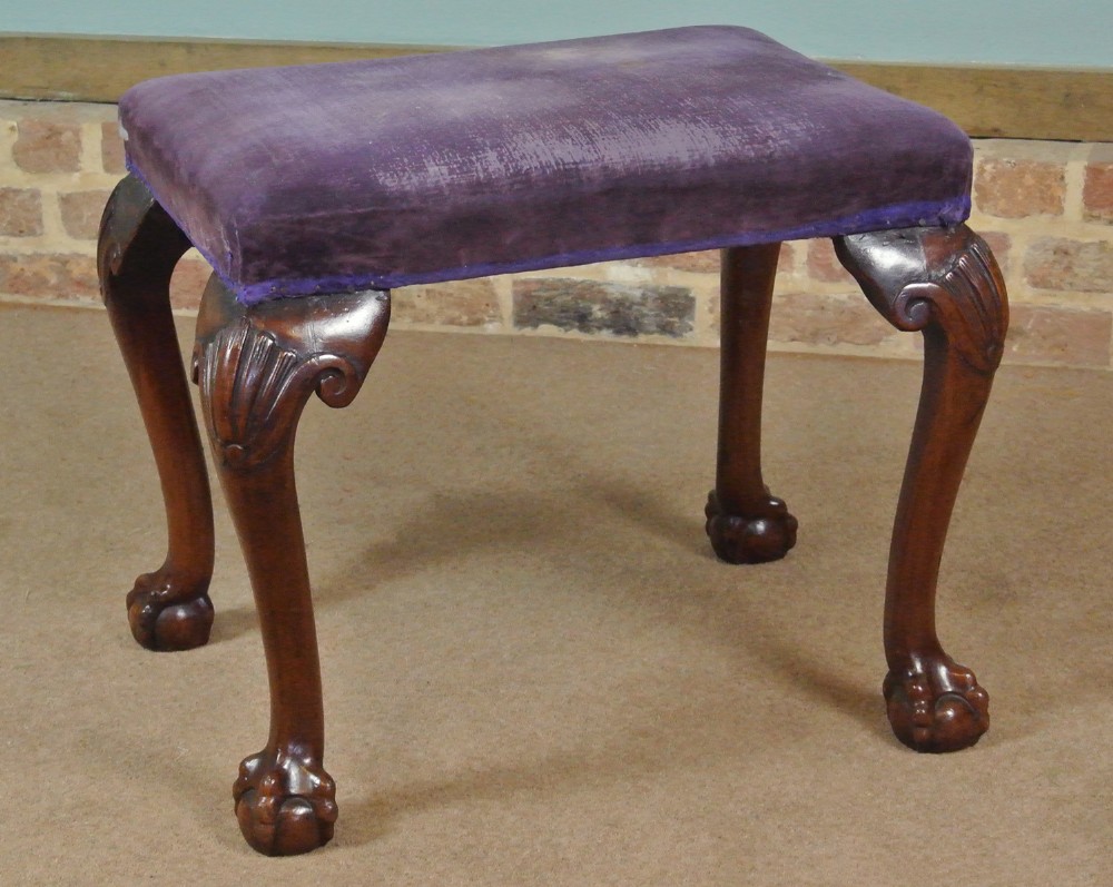 Georgian Mahogany Ball and Claw Cabriole Legged Stool c. 1780