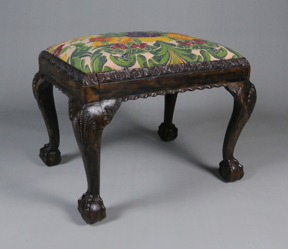 Good 19th Century George II Design Ball and Claw Carved Stool c. 1880