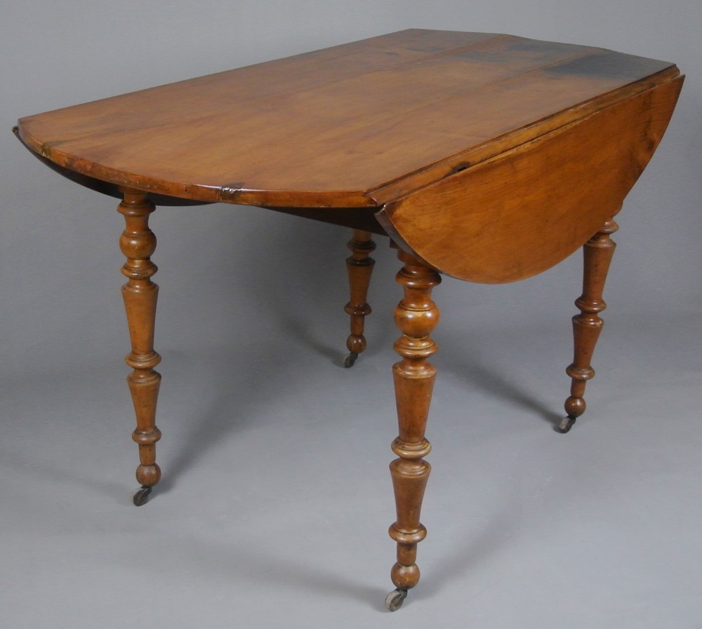 Pretty and Practical French Fruitwood Oval Drop Leaf Table c. 1880