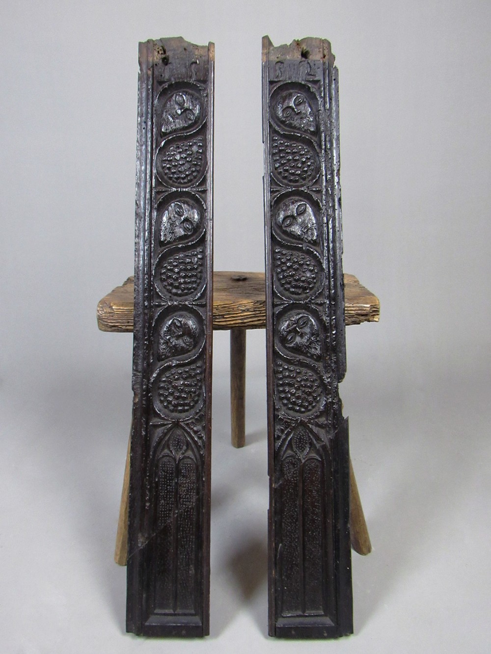 Pair of Elizabethan Gothic Oak Carved Panels dated 1552