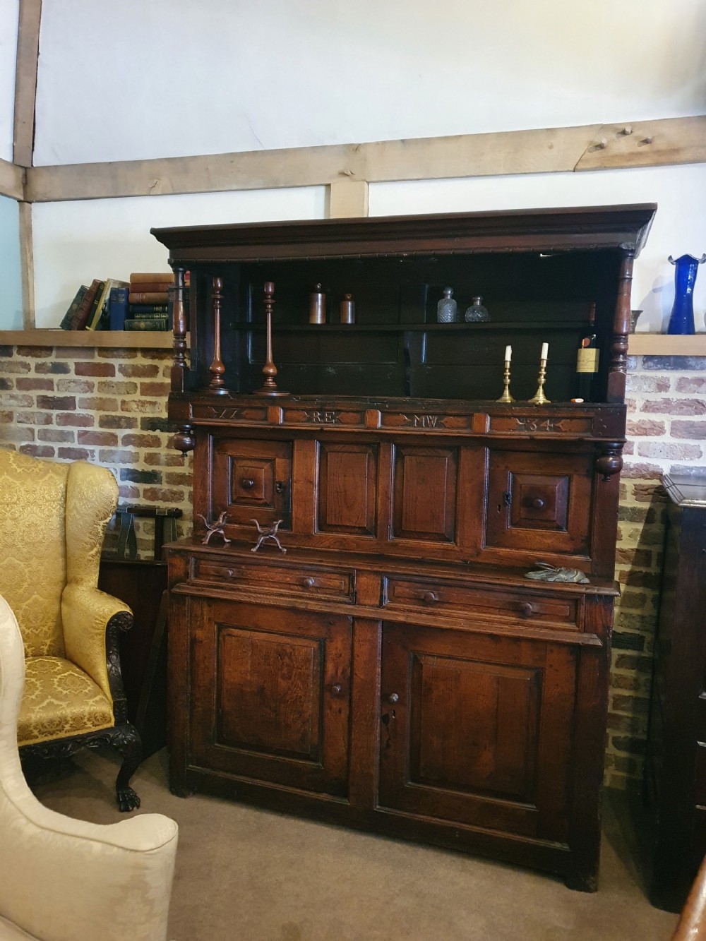 Early Welsh Oak Three Stage Dresser Tridarn of Superb Color - Initialed and Dated 1734