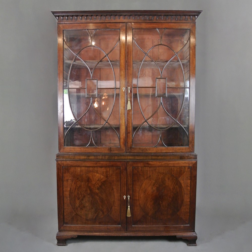 Slender George III Mahogany Bookcase Cabinet in Manner of Gillows c. 1780