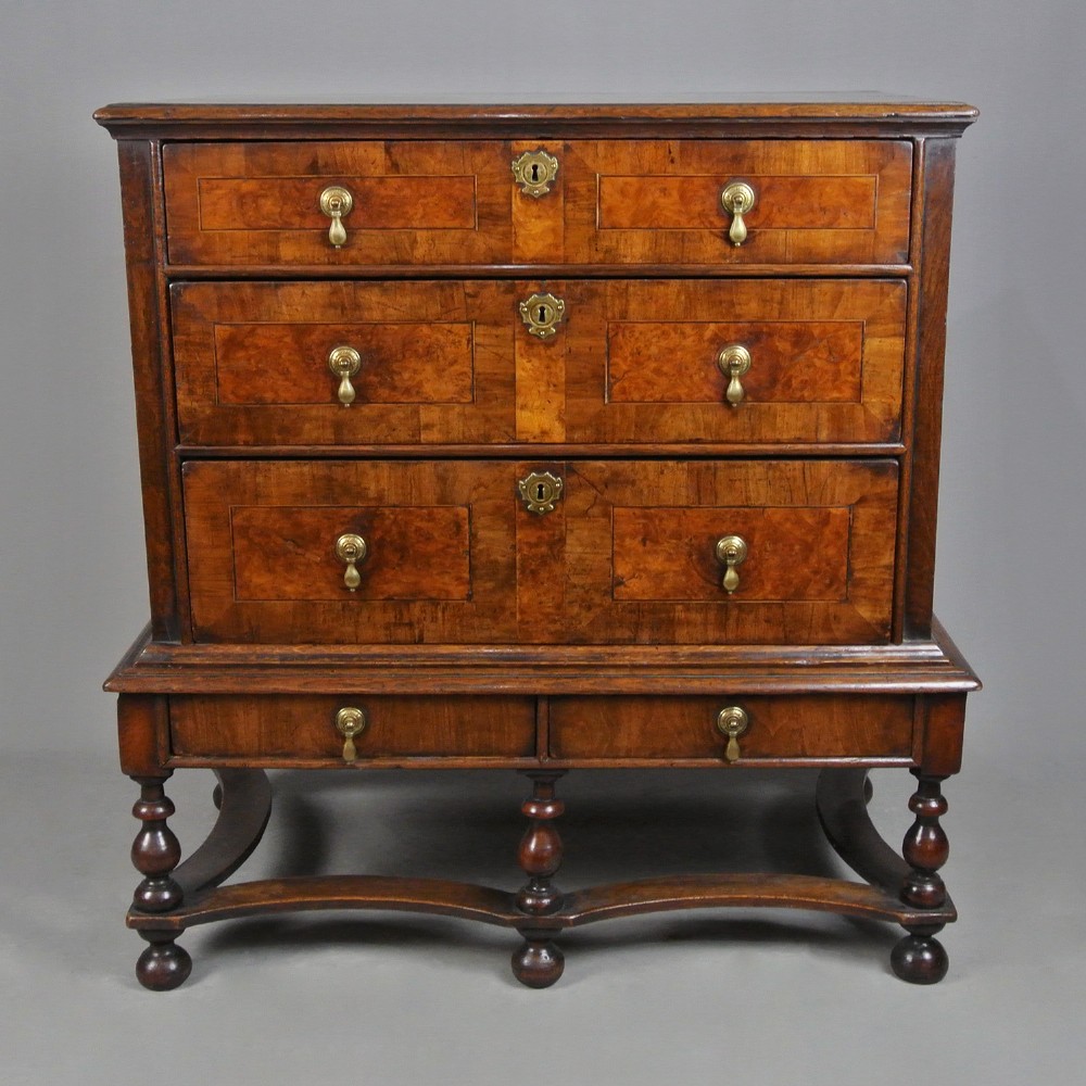 Exceptional William and Mary Walnut and Oak Chest on Stand c. 1690