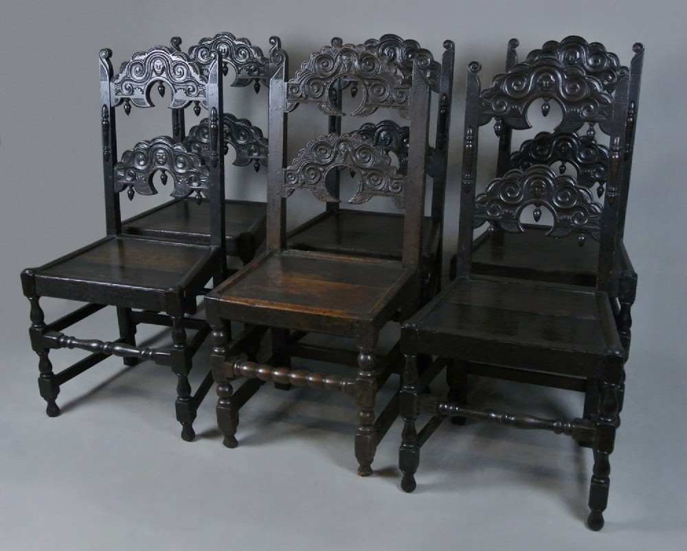 Set of Six Early Oak Yorkshire Back Stools - 5 plus 1