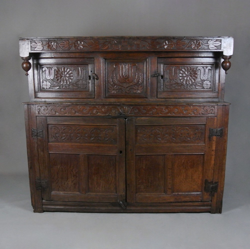Superb Initialled and Dated Charles II Oak Press Court Cupboard - Dated 1685