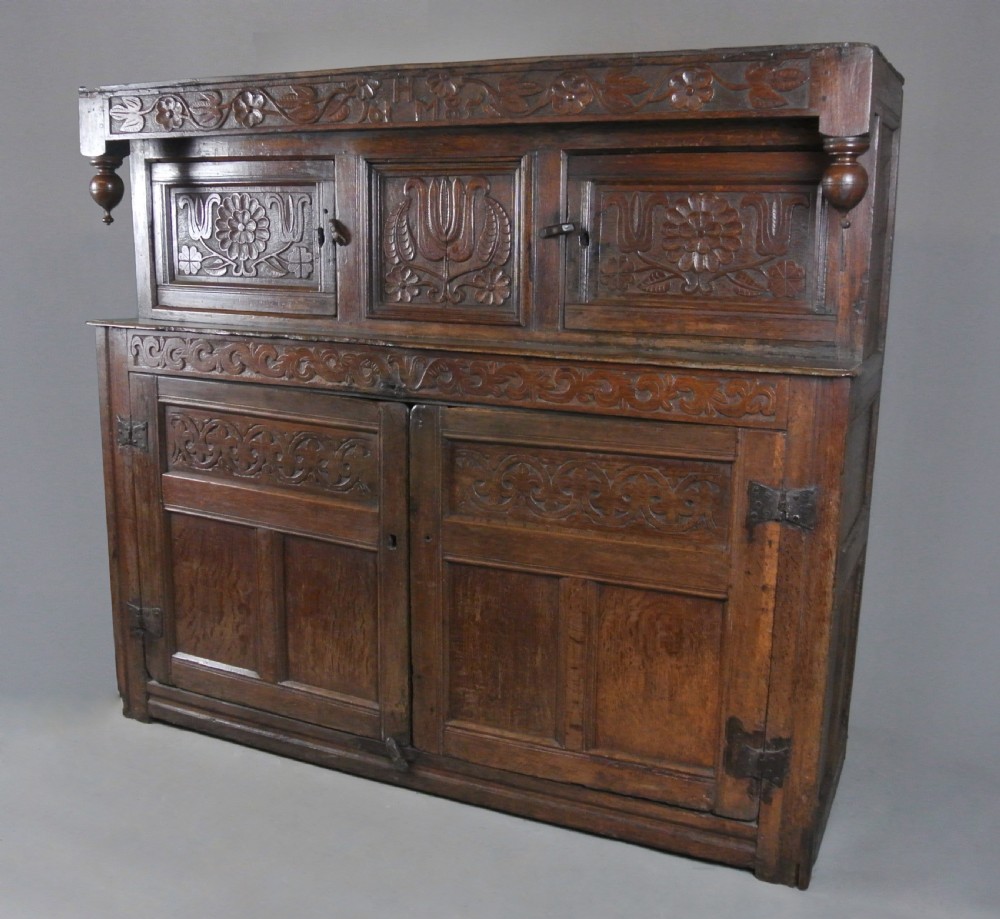 Superb Initialled and Dated Charles II Oak Press Court Cupboard - Dated 1685 View IV
