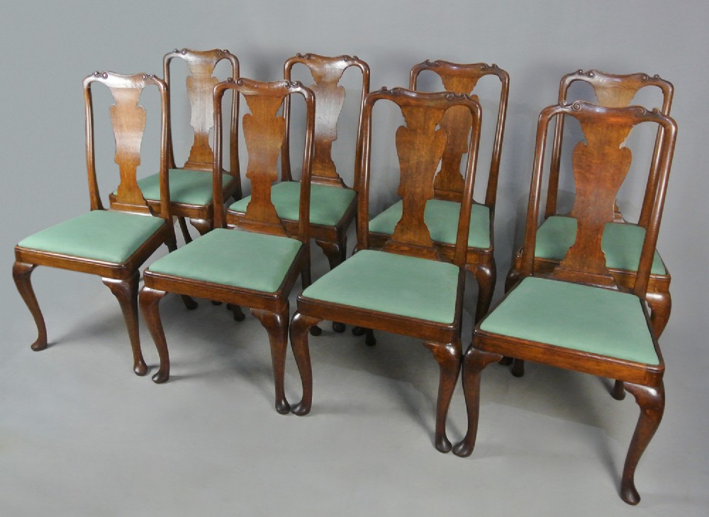 Excellent Set of Eight George I Design Oak Dining Chairs c. 1900