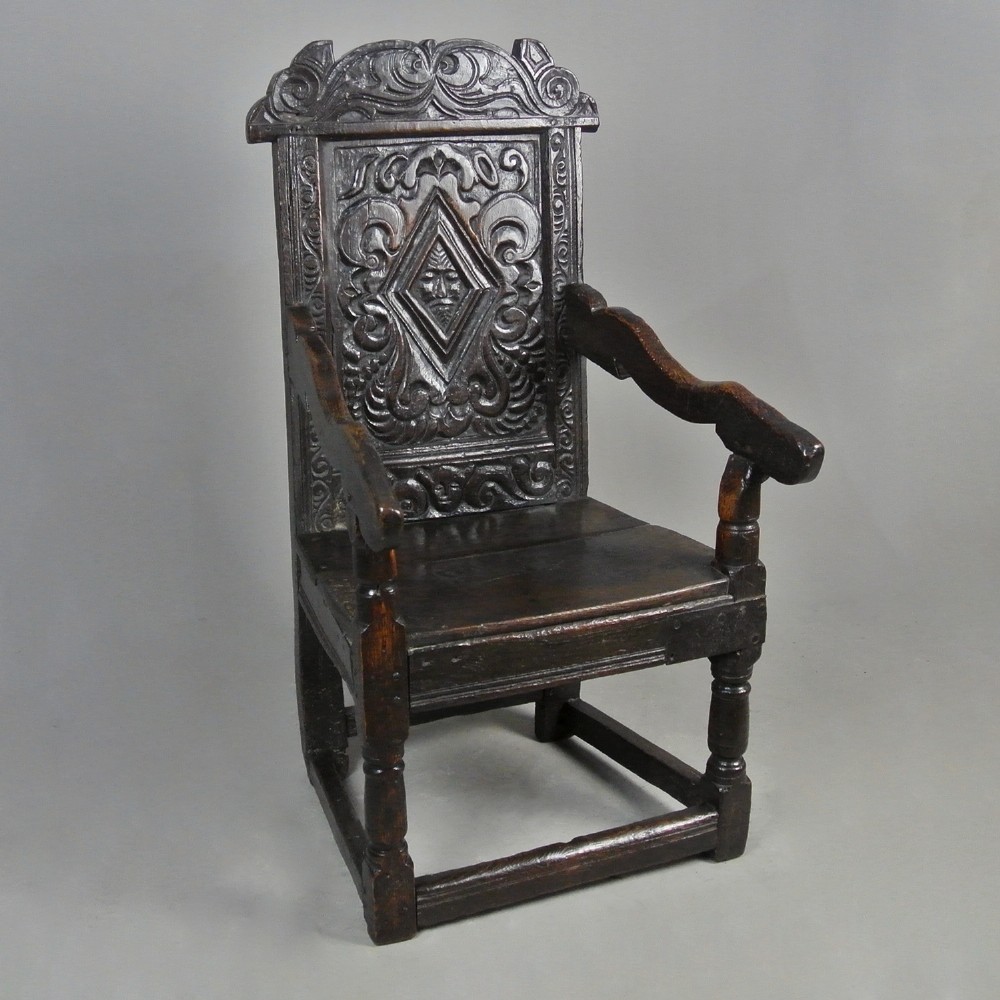 Exceptionally Fine And Rare James I Oak Wainscot Chair Dated 1609