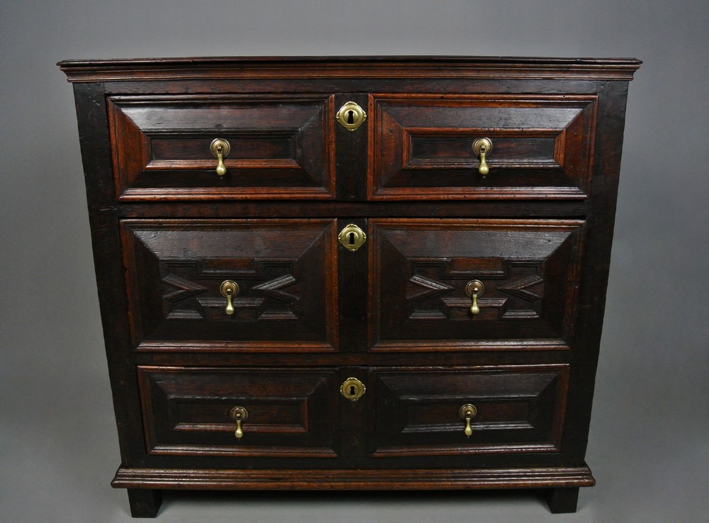 Charles II Oak Chest of Drawers with Original Handles c. 1670