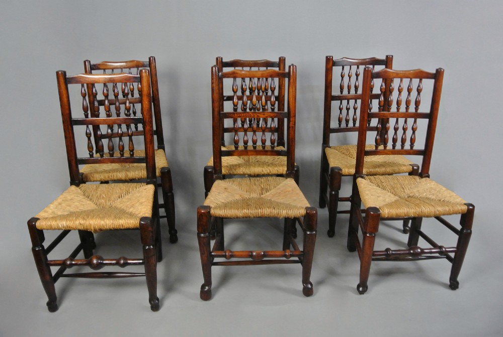 Good and True Set of Six 19th Century Elm Spindle Back Chairs c. 1860
