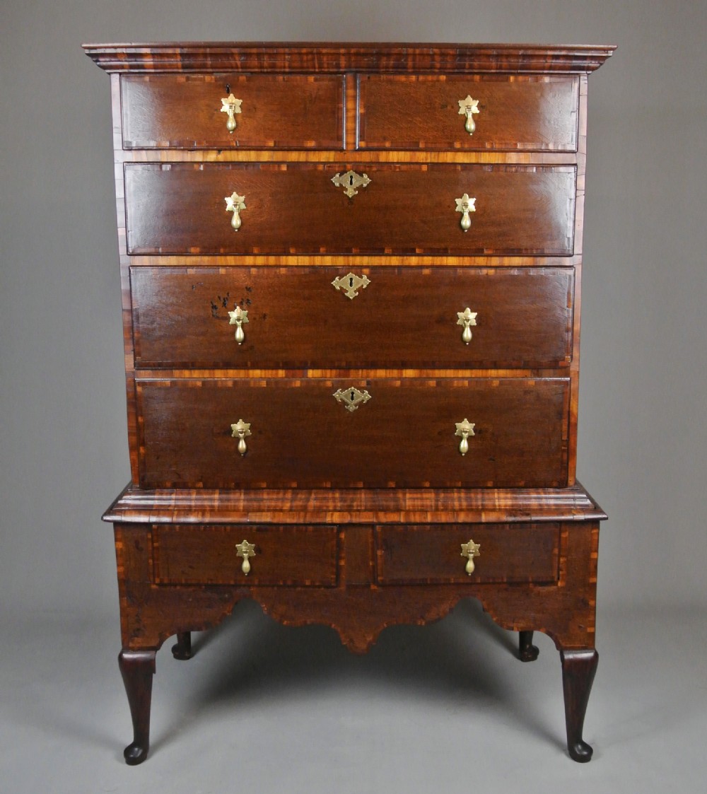 Rare And Exceptional George I Oak And Laburnum Chest On Stand C. 1720
