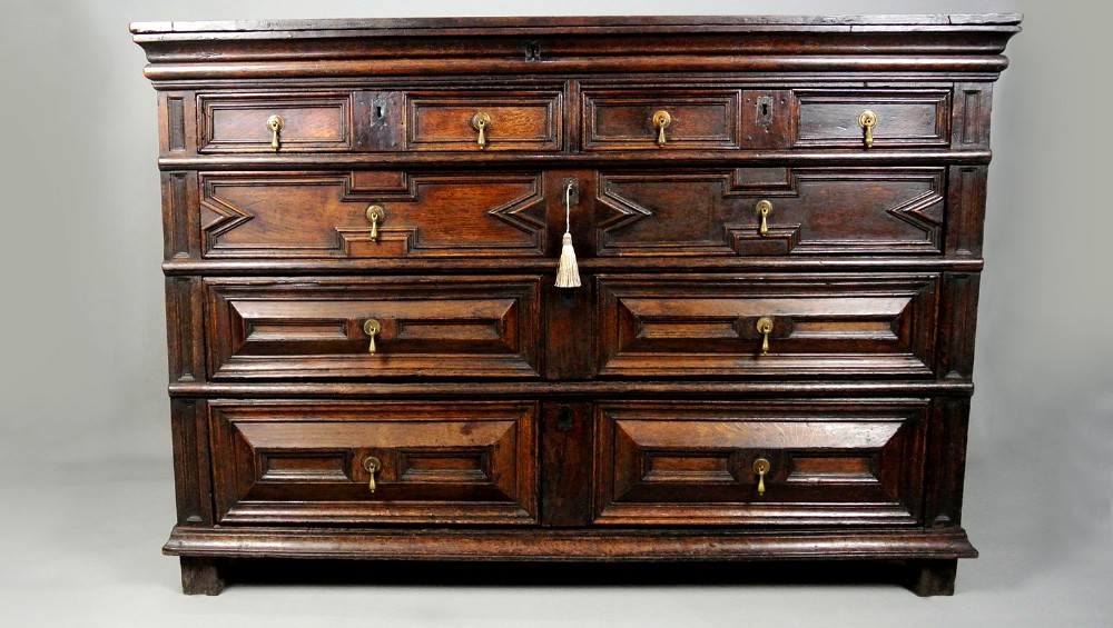 Original and Unusual Large 17th Century Oak Chest of Drawers c. 1660