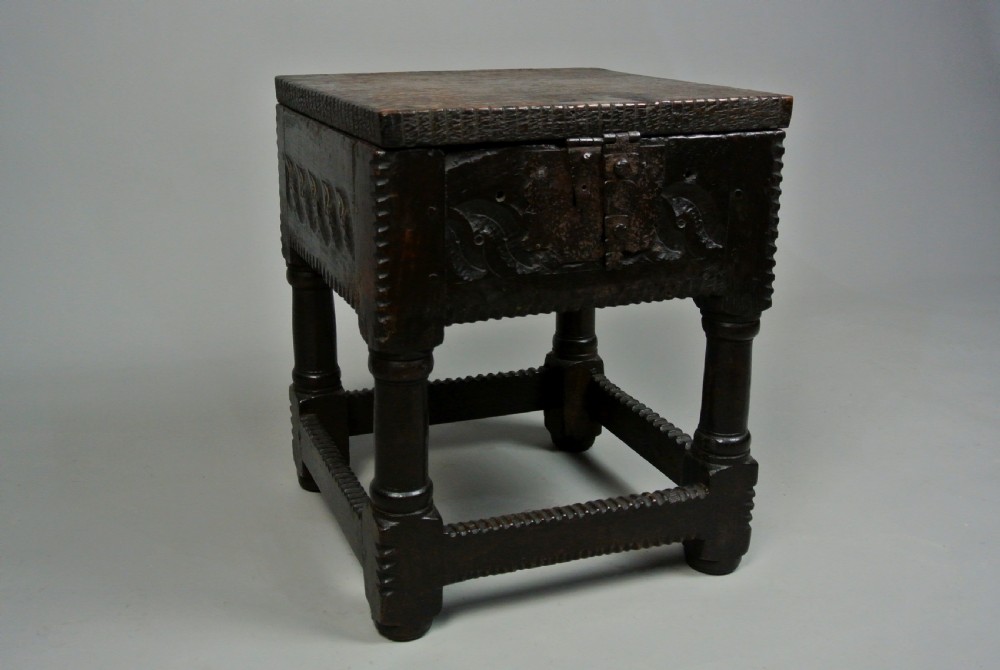 Superb Charles I English Oak Box Stool c.1640