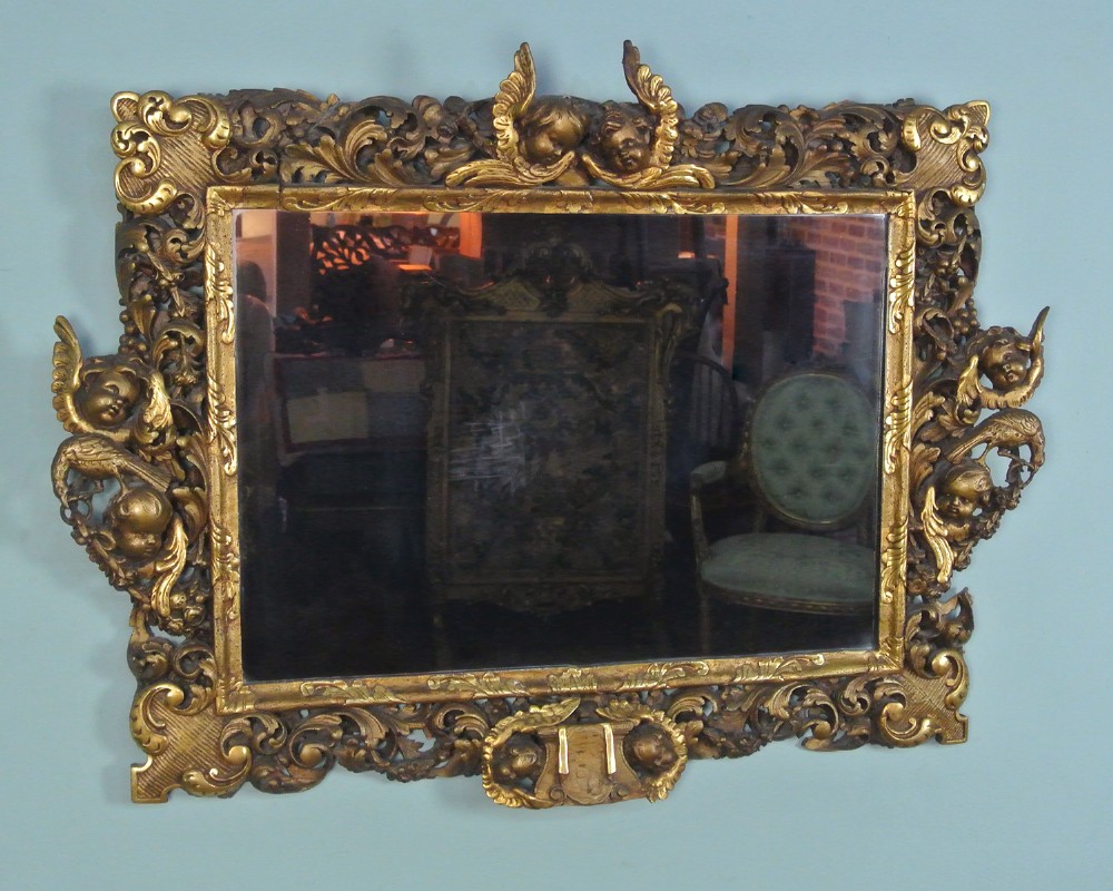 Impressively Large Giltwood Mirror Carved with Cherubs and Doves c. 1830