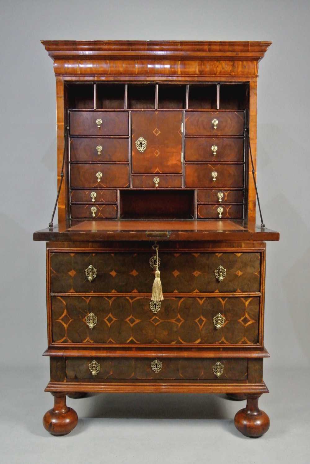 Important Cocus Wood Oyster Veneer English Scriptor c. 1675 View IV